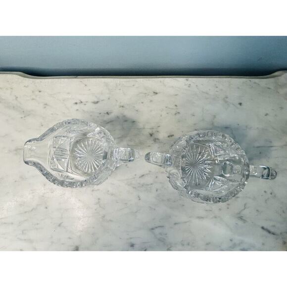 EUC American Brilliant Cut Crystal Glass Pinwheel Creamer Sugar Bowl Set ABP - Picture 9 of 16